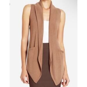 BCBGMaxazria Small Camel Brown Wool Blend Anton Sleeveless Draped Vest